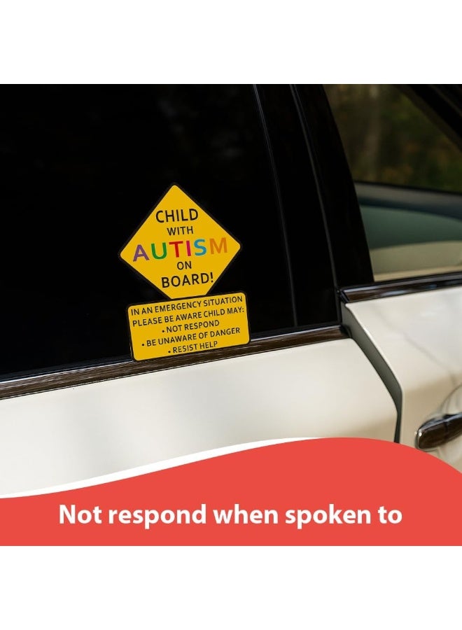 abley's Child with Autism on Board Car Safety Sticker, Yellow Diamond Warning Sign with Emergency Instructions, Reflective Vehicle Decal - Image 5